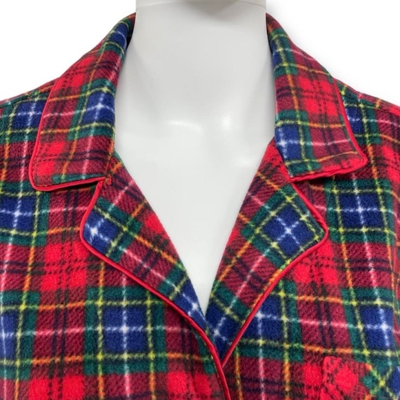 Lauren Ralph Lauren Long Sleeve Notch Collar Red Plaid Fleece Pajama Set Size L - Picture 3 of 8